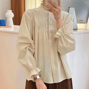 Blusas femininas vintage camisa bege luxo topos para ocasiões feminino inverno elegante gola manga longa stringy ourela