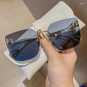 Солнцезащитные очки винтажные женские без оправы 2023 модные брендовые дизайнерские ретро большие квадратные солнцезащитные очки мужские летние оттенки Zonnebril Dames