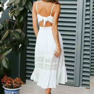 Boho longo maxi vestido feminino verão vestido de verão senhoras sem mangas rendas branco praia vestido festa à noite vestidos casuais meninas vestidos191c