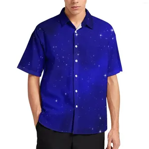 Men's Casual Shirts Galaxy Stars Beach Shirt Blue Sky Print Hawaiian Man Trending Blouses Short Sleeves Custom Clothing Plus Size 4XL