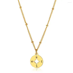 Pendant Necklaces Dainty Compass Necklace For Men Women Round Charm Satellite Chain Gold Color Stainless Steel Jewelry DN256