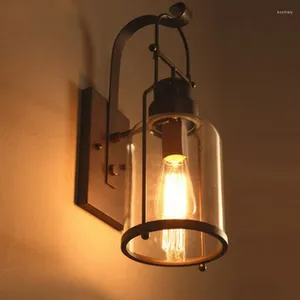 Wall Lamp American Retro Industrial Style Iron Glass Restaurant Bar TV Bedroom Bedside Staircase Corridor Home Decor Led Lights