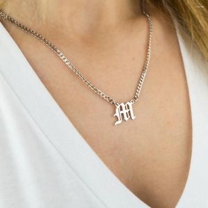 Pendant Necklaces Curb Chain Initial Stainless Steel Cuban Old English Letter A B C D E F G H I J K L M N O P Q R S T To Z