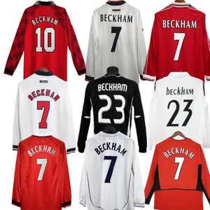 BECKHAM Maglie da calcio retrò a maniche lunghe MAN 98 99 02 04 Utd Magliette classiche Englands Kids 1996 1998 2002 Vintage Football Real