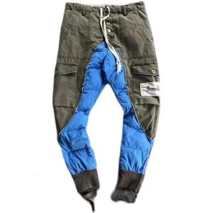 Men's Pants Retro GL Contrast Color Slim Fit Down Patchwork Distressed Thicken Thermal Cargo Trousers for Men 231020