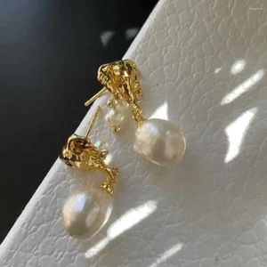 Kolczyki Dangle White Baroque Pearl Stud 18k złota platowane Ear Ear Akcesoria biżuterii