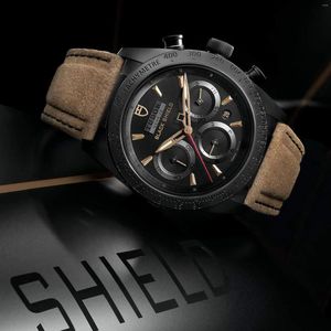 Orologi da polso Orologio al quarzo da uomo Cronografo serie Black Shield Cinturino in pelle di alta qualità Stile business alla moda