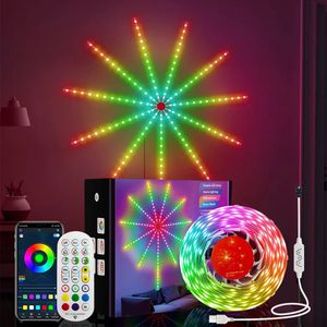 Juldekorationer drömfärg Fyrverkeri LED -strip Light Remote Control Musik Sync Bluetooth Lights RGB Byte för sovrumsdekor 5V USB 231019