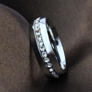 Klasyczne 6 mm białe złote pierścienie CZ Diamentowe Pierścienie Wedding Miłośnicy stali nierdzewnej Pierścień dla kobiet i Men210o