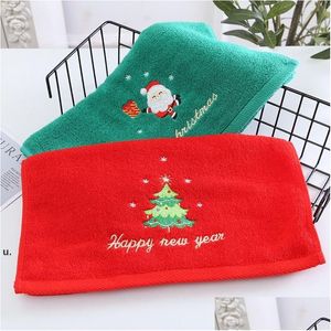 Christmas Decorations Face Towel Red Santa Claus Cotton Year Gift Home Bathroom Washing Hand Lld12040 Drop Delivery Garden Festive P Dh9Db