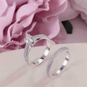100% real 925 anéis de prata para mulheres simples duplo empilhável jóias finas conjuntos de noiva anel acessório de noivado de casamento 201006215o
