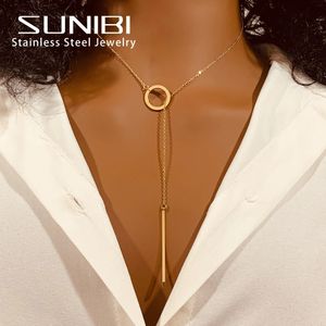 Chokers SUNIBI Fashion Stainless Steel Necklace for Woman Personality Cross Pendant Gold Color Necklaces on Neck Women Jewelry 231019