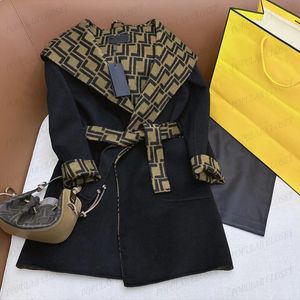 Cappotto in Lana con Fascia da Donna Classico in Lana Interno Doppia Lettera F Parka Lungo con Cappuccio Cappotto Elegante Termico da Donna Top Giacca Capispalla SML