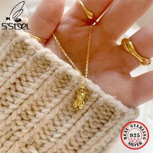 Chokers Ssteel 925 Sterling Silver Original 100% Teddy Bear Pendant Necklace Charm Halsband för kvinnor Designer Gold Neckless Jewellery 231020