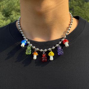 Ожерелья с подвесками Sindlan 1 шт. Y2k Kpop Bear Серебряный цвет цепочка ожерелье для мужчин милый гриб для женщин пара эмо корейская мода Jewe257a