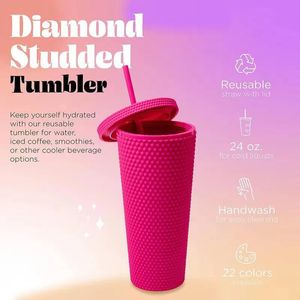 Mugs Studded Tumbler With Straw Lid Diamond Radiant Goddess Cup Reusable BPA Free Double Layer Plastic Cold WaterMug Coffee Mug 24 OZ 231020