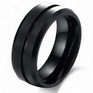 8mm svart volframring Ring Men's Charm Wedding Band Polished Edge Matte Borsted Finish Center Engagement Statement Jewelry243n