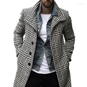 남자 재킷 mens 패션 격자 무늬 체크 트렌치 코트 슬림 한 스트리트웨어 오버 코트 싱글 가슴 아웃웨어 윈드 브레이커