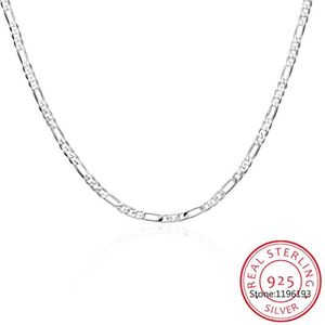 8 storlekar tillgängliga riktiga 925 Sterling Silver 4mm Figaro Chain Necklace Womens Mens Kids 40 45 50 60 75cm smycken Kolye Collares259e