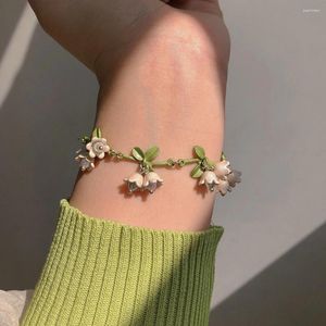 Charm Bracelets 2023 Personality White Floral Leaf Trendy Alloy Enamel Lily Valley Chain Bangle For Women Female