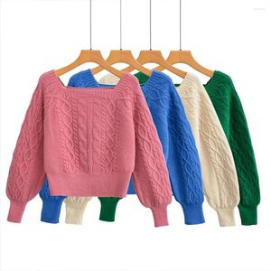 Women's Sweaters ZAA The Fall 2023 Chic Fashion Sweater Has An Elegant Square Neck And Long Sleeve Twist Texture Design