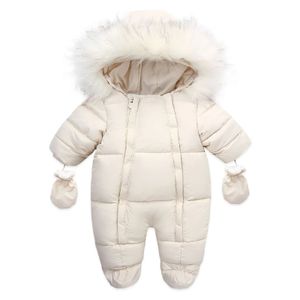ロンパーズ冬の赤ちゃんジャンプスーツ太い暖かい幼児フード付き