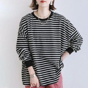 Women's Sweaters Autumn And Winter Japanese Korean Casual Stripe Sweater Long Sleeve Round Neck Loose Cotton Large Bottom Top Women