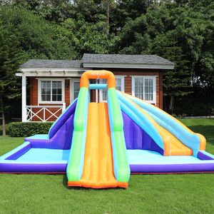 Inflatable Waterslide Kids Water Slip Slide Park Dual Slides Water Spray Splash Pool Play Center with Climbing Wall Outdoor Children Birthday Party Games Toys Gifts