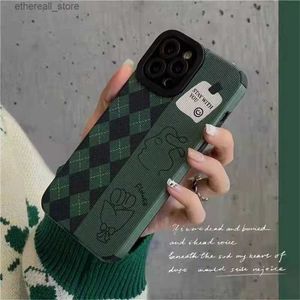 Mobiltelefonfodral Ins Vintage Dark Green Diamond Case 14 iPhone 13 12 11 All Inclusive Mobile Soft Shell Q231021