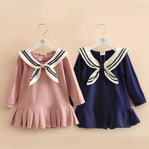 Mädchen Kleider Baby Mädchen Navy Wind Kleid Frühling Herbst Kleine Kinder Niedliche Plissee Kleidung Adrette Langarm Prinzessin B214