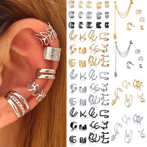 Silver Color Leaves Clip Earrings for Women Men Creative Simple Ear Cuff Non-Piercing Ear Ear Clip Set Trend Jewelry Gift