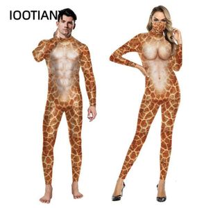 Giraffe Printed Cosplay Bodysuits Elastic Sexy Costume for Women Men Halloween Couples Jumpsuits Exercise Fiess Outfit Unisex