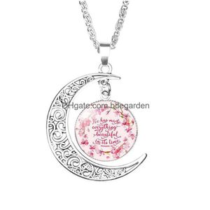 Anhänger Halsketten Anhänger Halsketten Neue Christian Bibel Vers Mond Für Frauen Christen Schrift Glas Cabochon Charme Mode Schmuck Dhjdx