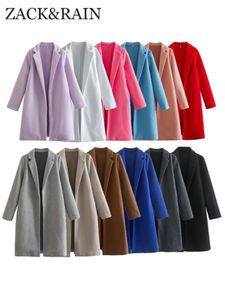Damen-Wollmischungen ZACK RAIN Damenmode, vorne offener Wollmantel, Vintage-Reverskragen, lange Ärmel, weibliche Oberbekleidung, schicker Mantel 231020