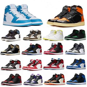дизайнерская мужская обувь Jumpman 1 Basketball 1s с высоким берцем OG University Blue Dark Mocha Unc Smoke Grey Chicago Patent Bred Royal Мужчины Женщины Кроссовки большого размера 13 14