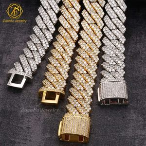 10mm Moissanite Cuban Chain Fast Shipping Round Brilliant Cut Silver Cuban Link Chain Plated 10K 14K Solid Gold For Men Women