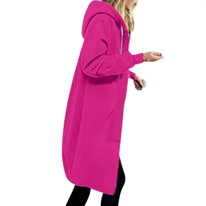 Women's Hoodies Solid Color Casual Hooded Long Sleeved Mid Length Coat