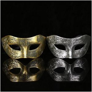 Party Masks Lovely Men Burnished Antique Party Masks New Fashion Sier/Gold Venetian Mardi Gras Masquerade Ball Mask Home Garden Festiv Dhh6N