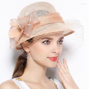 Berets x4123 retro brytyjska zasłona fascynatorzy lnianej gazy Kobiety Mesh Hat Ladies Banquet Sun Shade Summer Millinery
