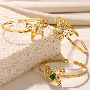 Bangle Stainless Steel Bracelets For Women Gold Color Butterfly Broad Bangles Fashion Jewelry Accessories Gift Pulseras