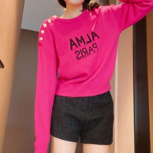 Autumn Knit Sweater Designer Sweater Round Neck One-shoulder Button Chest Letter Jacquard Knitwear Loose Long-sleeved Knitted Top Women
