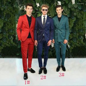 Men's Suits Red Men For Wedding Navy Blue Blazer Green Man Jacket Groom Tuxedos 2Piece Coat Pants Slim Fit Costume Homme Terno