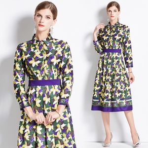 Floral Midi Dress Women Designer Långärmad elegant tryckpart