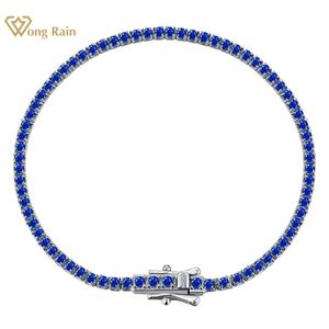 Bangle Wong Rain 925 Sterling Silver Lab Sapphire Emerald Ruby High Carbon Diamonds Gemstone Tennis Chain Armband Bangle Fine Jewelry 231020