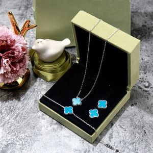 Cleef Fashion Brand Single Flower Agate Gold Clover Necklace Bracelet Earring Set 4/four Designer Jewelry for Women