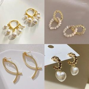 Orecchini pendenti color oro semplice metallo perla goccia per donna 2023 elegante set di gioielli da sposa per ragazza accessori