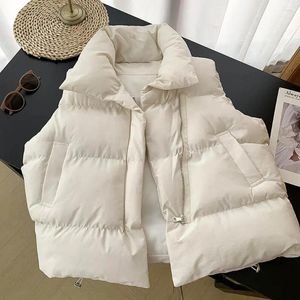 Women's Vests Down Waistcoat Coldproof Winter Side Pockets Solid Color Stand Collar Cotton Puffer Vest Unique Cutting