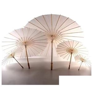 Guarda-chuvas 60 pcs guarda-sóis de casamento nupcial papel branco itens de beleza chinês mini artesanato guarda-chuva diâmetro 60cm entrega de gota casa jardim dhauo