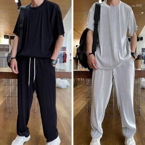 Running Sets Ice Silk Casual Suit Male Ins Tide Brand Straight Pleated Sports Pants Summer Thin Section Handsome Drape Mens Clothing