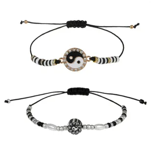 Charm Bracelets 1PC Black And White Tai Chi Bracelet Bagua Rhinestone Seed Beads Friendship Braided Adjustable For Friends
